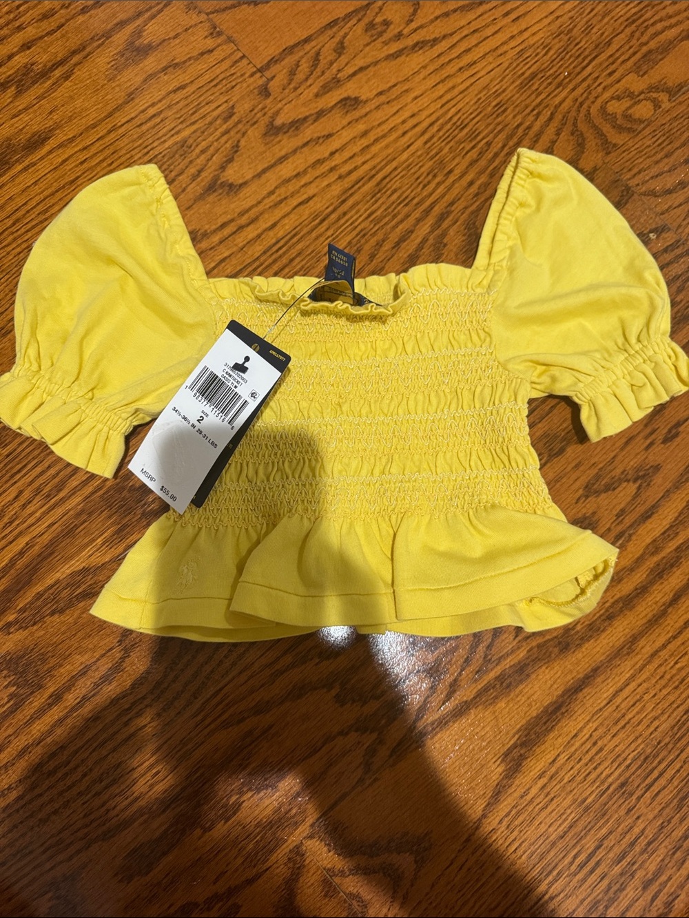 Polo by Ralph Lauren Yellow Smocked Peplum Short Sleeve Top